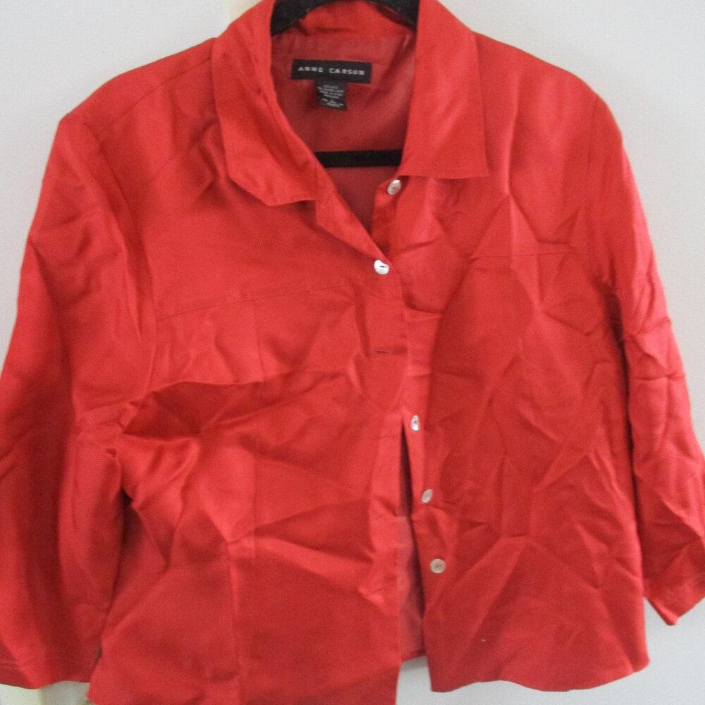 anne carson 100% silk blouse rust orange m